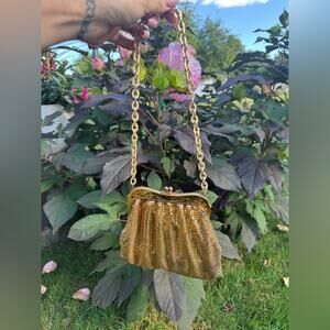 40s Vintage Whiting and Davis Gold Mesh Evening Bag w Chain Strap